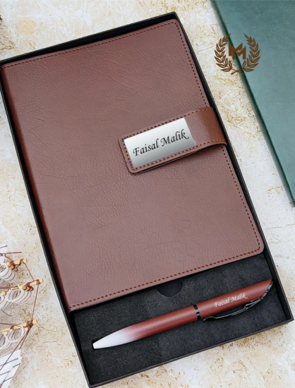 Personalized Elegant Leather Diary & Pen Gift Set