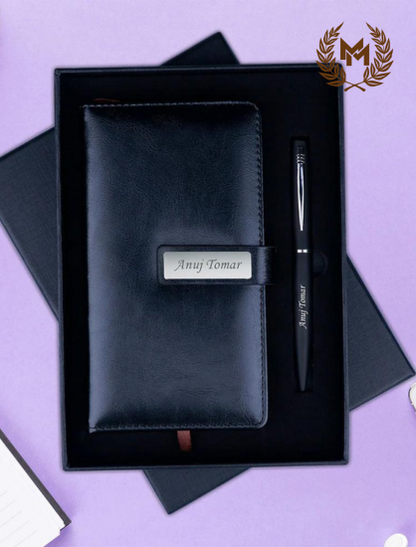 Personalized Mini Leather Diary & Pen Gift Set