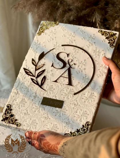 Nikah Nama Booklet White Embroidery Cloth ( SIGNATURE & THUMB )