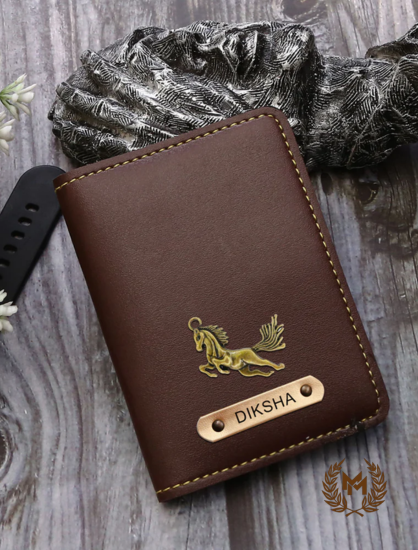 Personalized Card Holder With Name & Charm - Brown