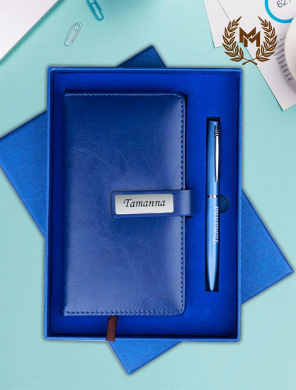 Personalized Mini Leather Diary & Pen Gift Set