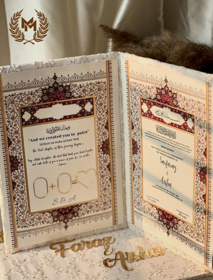 Nikah Nama Booklet White Embroidery Cloth ( SIGNATURE & THUMB )