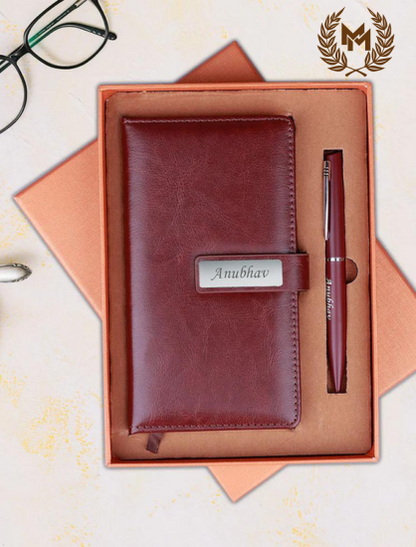 Personalized Mini Leather Diary & Pen Gift Set