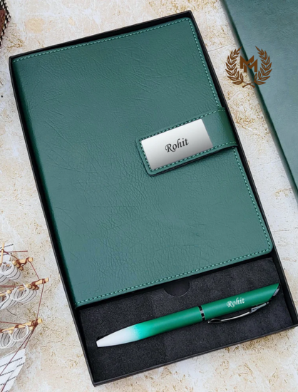 Personalized Elegant Leather Diary & Pen Gift Set