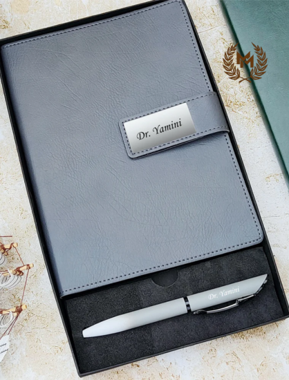 Personalized Elegant Leather Diary & Pen Gift Set